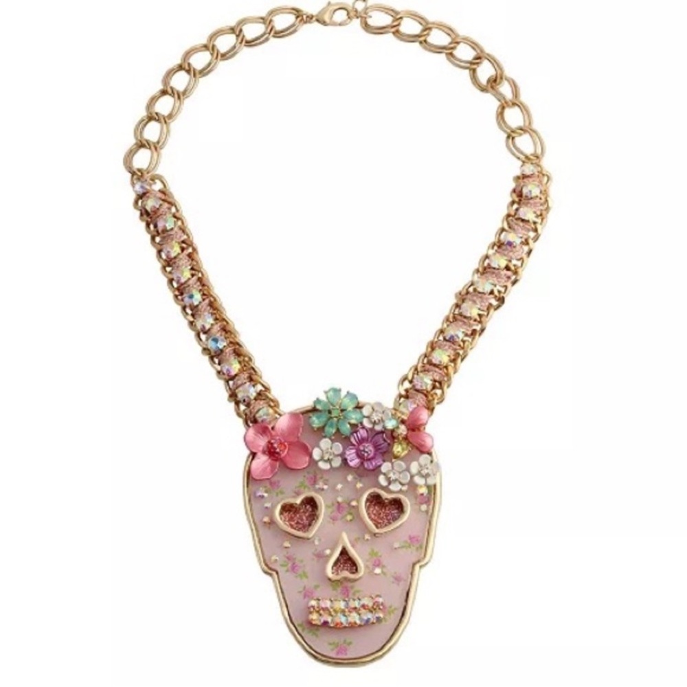 Betsey Johnson Vintage Sugar Skull Pendant Necklace Large